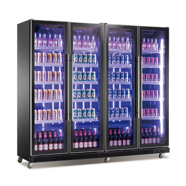 4 large glass doors provide easy access to your beverages while also adding an attractive design to your space.