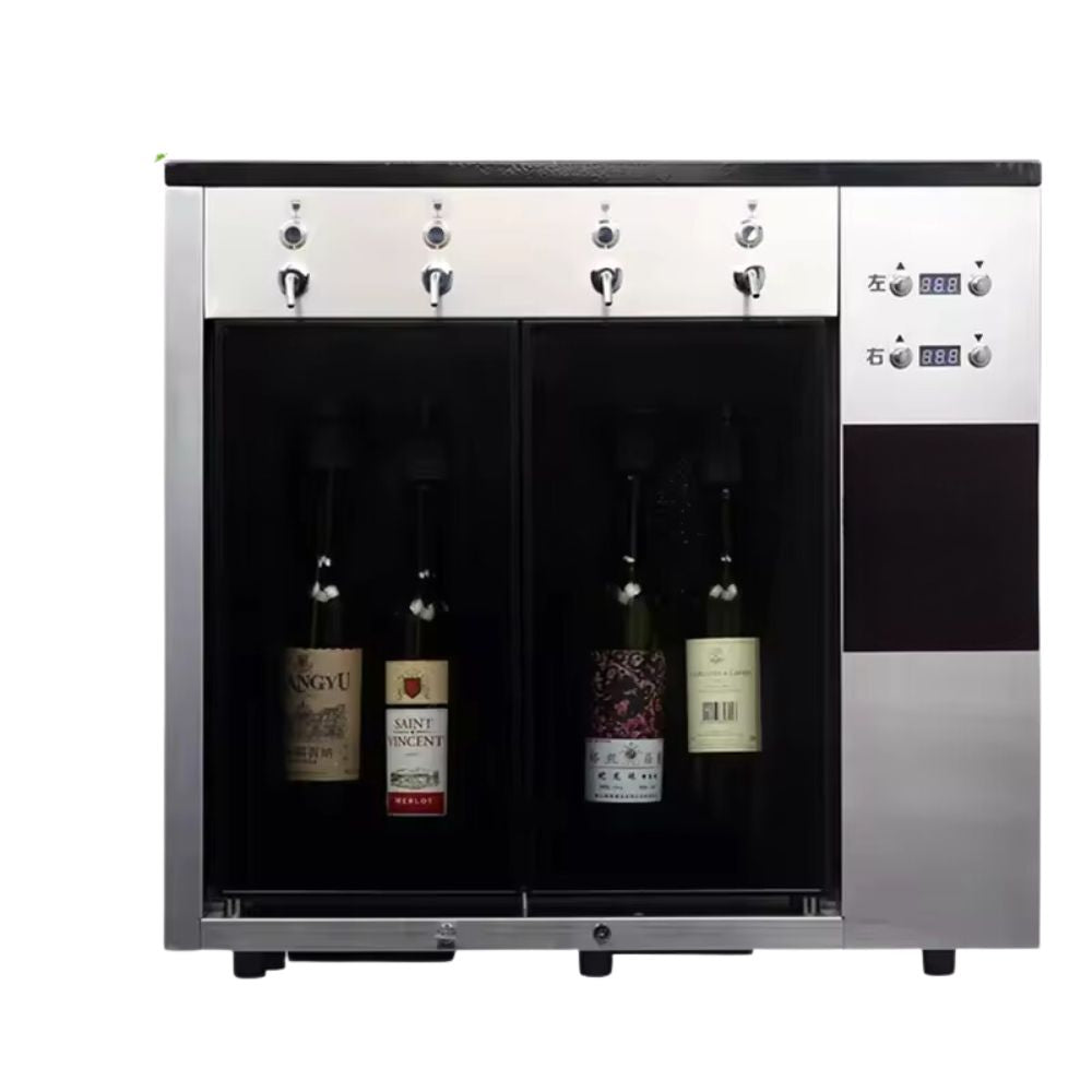 This wine dispenser is designed with durable stainless steel and can hold up to 4 bottles at a time, making it the perfect choice for parties and gatherings.