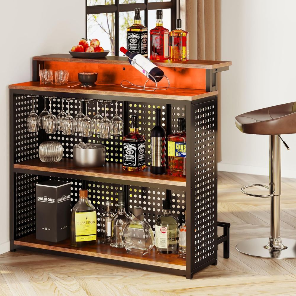 Mini Home Bar Unit with Music Sensing LED Light